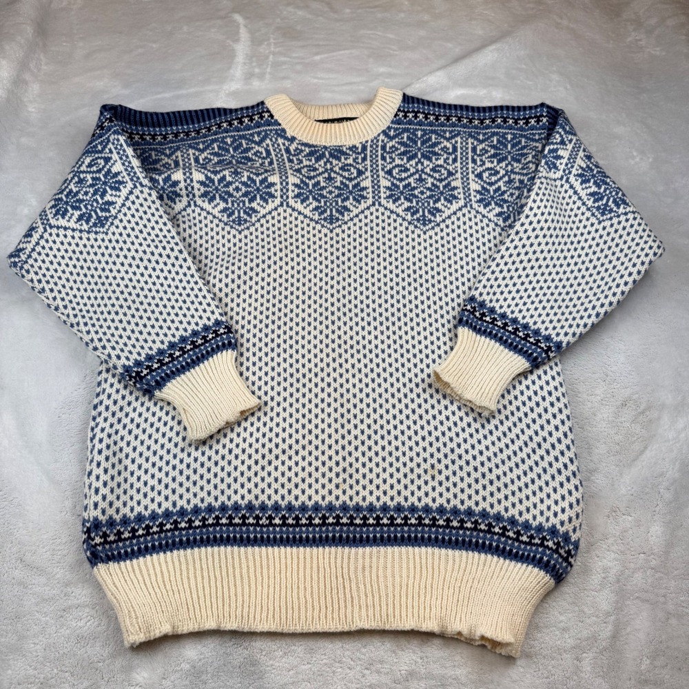 Vintage Norwegian Wool Sweater‎ Nordlander Blue Cream Snowflake Nordic Knit